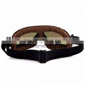 BJ-GT-009 Soft Padded Adult Brown Leather Racing Motocross Goggles photo-5