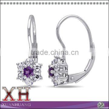 Xuan Huang Silver Jewelry Amethyst Polished Drop Flower Earrings