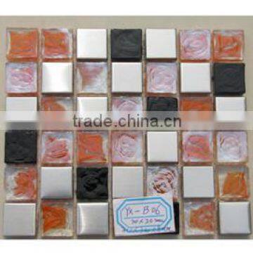 Red silver and black stainless steel colored glaze glass mosaic tile in foshan