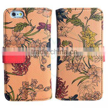 Customize Printed Flower Wallet Phone Case for iPhone 6S