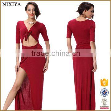 African Style High Slit Rayon Half Sleeve Long Red Dance Dress