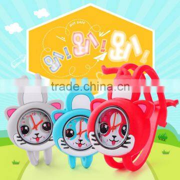 silicone bright color lying prone cat kid's summer wristwatches with CE