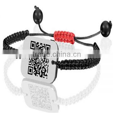adjustable engraved bar code metal bracelet with string