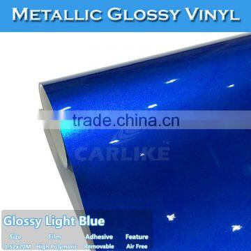 CARLIKE Metallic Glossy Foil Chrome Light Blue Auto Wrap Vinyl