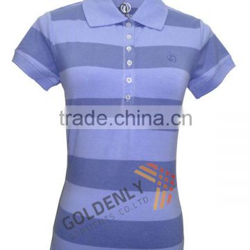 Ladies fashion lilac stripe polo shirt with 6 button