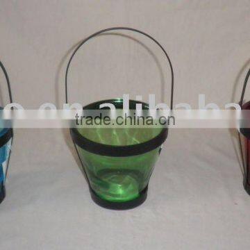 glass pot with iron stand;glass flower pot;flower pot