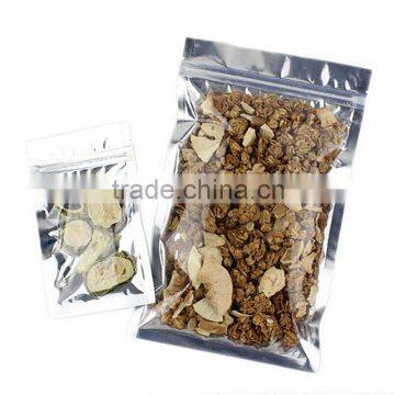 transparent triangle sealing pet/vmpet/pe ziplock dried food mushroom packaging/packing bag with zipper and tear notch