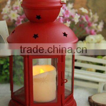 RED metal lantern wiht LED canle light battery operated