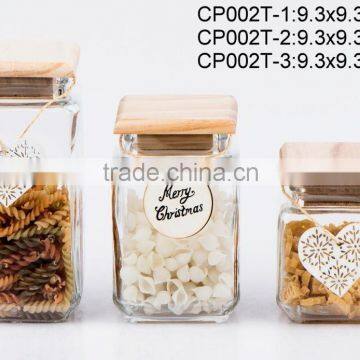 CP002T square glass jar with wooden lid