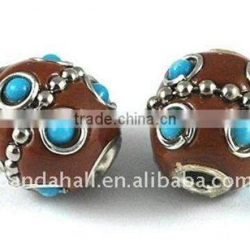 Handmade Indonesia Beads, with Brass Core, Drum, Coffee, about 15x13x13mm, hole: 3mm(IPDL-A006-5)