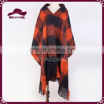 Women's Thick Napped Checked Knit Winter Scarf
