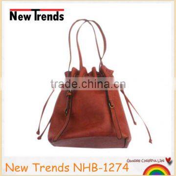 Brown elegant draw string bucket bag