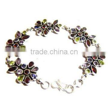 Sterling Silver Garnet,Amethyst,Peridoit,Iolite Bracelet, Semiprecious Bracelet