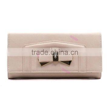 Guangzhou Factory Direct Trendy Style Bowknot Ornament Plain Color Ladies pu Leather Wallet photo-4