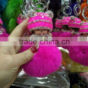 Wholesale New Designs Cute Multicolor Rhinestone Monchhichi Doll Rabbit Fur Ball Keychain photo-3