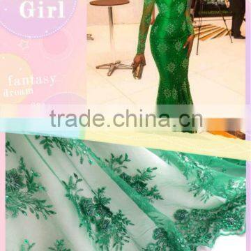 2014 beaded French Lace / Net Lace For Dress Making In Green                        
                                                Quality Choice