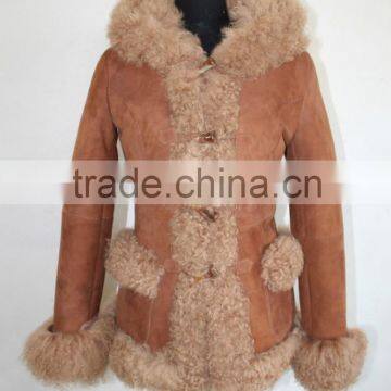 Dyed Color Mongolian Lamb Fur Long Coat Sheep Fur Jacket Whole And Retail