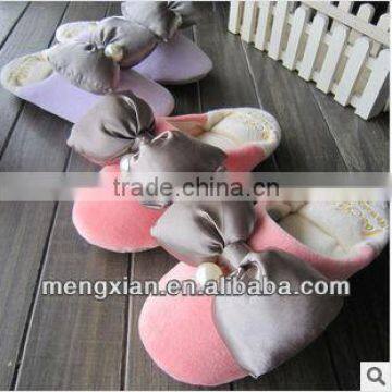 2014 China Bowknot Women Cotton Mop Lazy Yoga Anti skid Slippers for Gifts and Promotion comfortable lazy yoga slippers