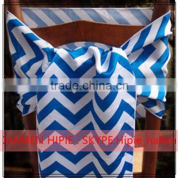 high quality blue chevron satin chair sash for wedding chair bowtie