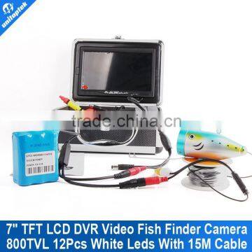 1000TVL Camera 12Pcs White LED 7" TFT Color LCD Underwater Ice Video Fishing Camera DVR Kit Metal Case 15M Cable Aluminum Case