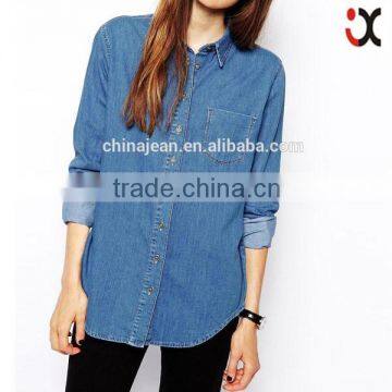 Vintage Washed Long Sleeves Ladies Jean Shirt JXF083