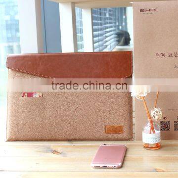 New13 laptop Wooden Cork Ook Sleeve Case For Macbook Leather Bag with Card Slot