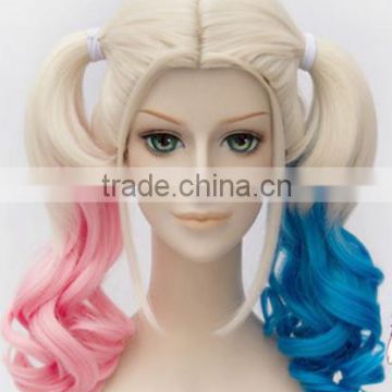 Fashion Batman Suicide Squad Harley Quinn Cosplay Wig Pink Blue Gradient Hair N505