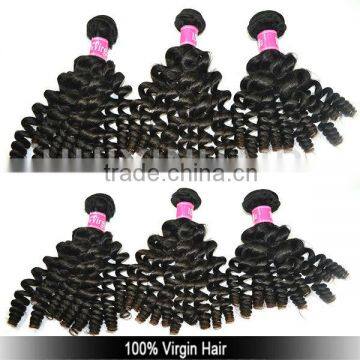 5A top quality 100% virgin Malaysian hair wefts baby curly 12"-34" natural color in stock