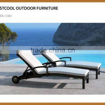 Outsunny Folding PE Rattan Wicker Patio Chaise Lounge Chair