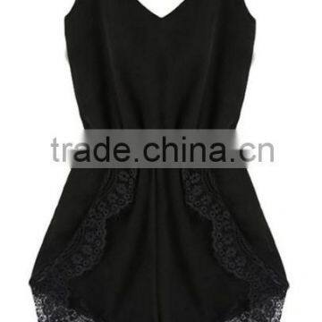 Black Strap Sleeveless Lace Chiffon Jumpsuit,Sexy women sleeping clothes