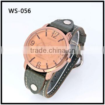 Strap Leather Big Face Girls Quartz Wristwatch