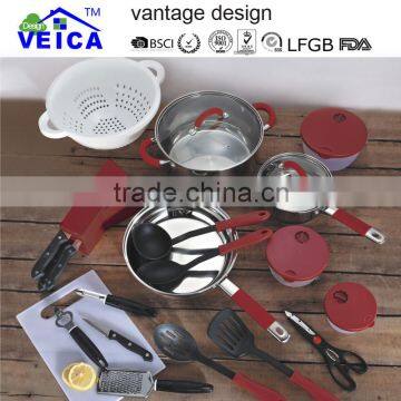 24pcs Stainless Steel With Silicone Handle Kitchen Set/home Kitchen Pan Sets photo-3