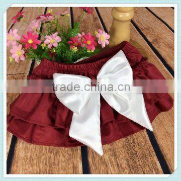 Spring Summer Satin Pants Baby Shorts Pure Color Girls Ruffle Bloomers Layers Diaper Cover with Lace Bow