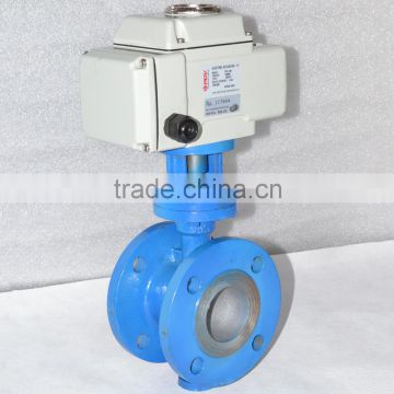 high quality metal sealing ss304 three eccentric butterfly valve with electric actuator