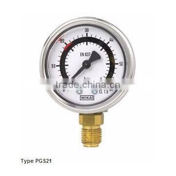 Bourdon Tube Pressure Gauges with Factory-Set Switch Contacts Stainless Steel Case Type PGS21