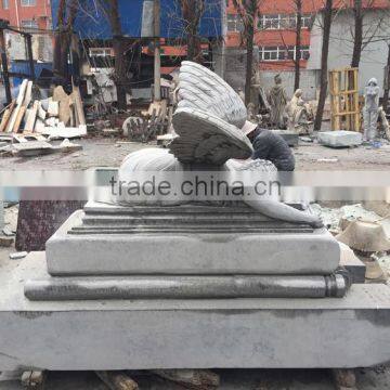 Large Natural Grey Marble Weeping Angel Tombstone for Sale photo-3
