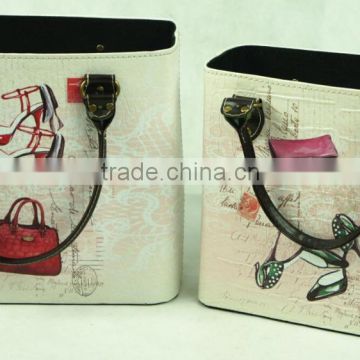 High Heels Print Faux Leather Set Of 2 Magazine Bin Gift Basket Storage Basket