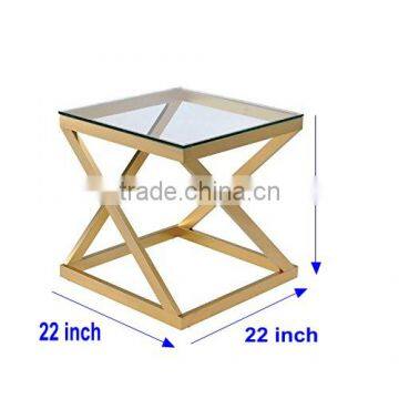 Stainless steel brass frame square metal glass coffee table high qualtiy