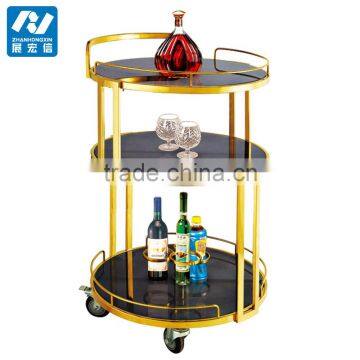 Hotel Golden Beverage Serving Cart Wine Rolling Trolley photo-2