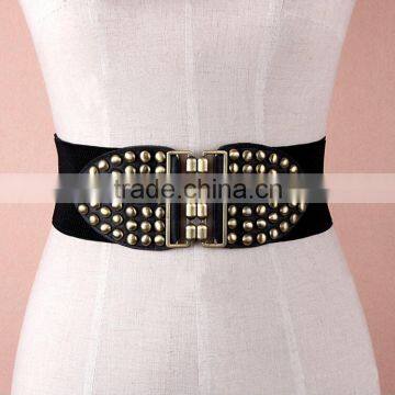 Wholesale decorative mushroom rivet alloy buckle women lady wide PU waist belt