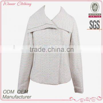 Ladies' fashion polyester jacquard long sleeves silver long zipper short slim style spike jacket