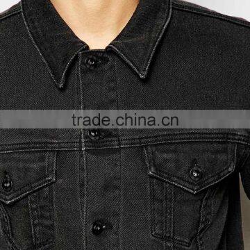 Wholesale Mens Black Denim Plain Warm Jacket in Bulk photo-3
