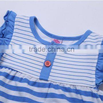 MGOO Cheap Price Cotton Girl Child Clothes Small Baby Light Blue Ruffles Striped Little Dresses CS010 photo-4