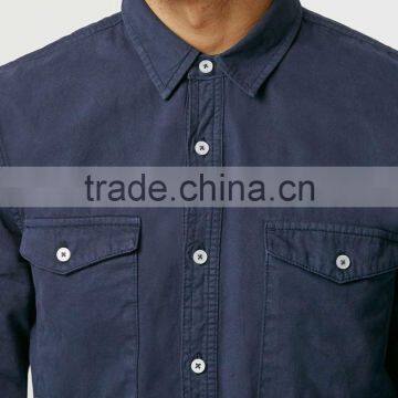 New Model Navy Blue Double Pocket Twill Long Sleeve Casual Shirt photo-2
