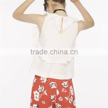 Factory Direct Sales 100% Cotton Soft White Sleeveless Ruffled Blouse photo-4