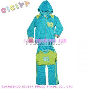 Teen girls velvet pajama 3pcs set kids blue color design pajamas for winter