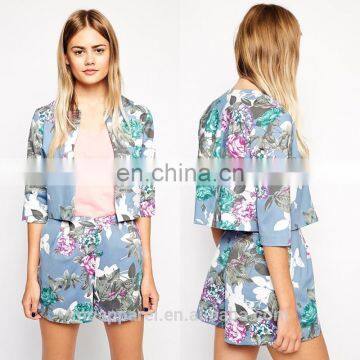 1/2 Sleeve Open Front Design Floral Printed Women Casual Blazer 2015