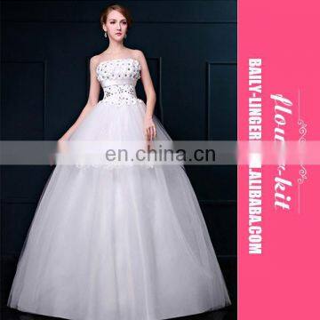 New Korean Style Lace Strapless Floor Length Plus Size White Bride Wedding Dress