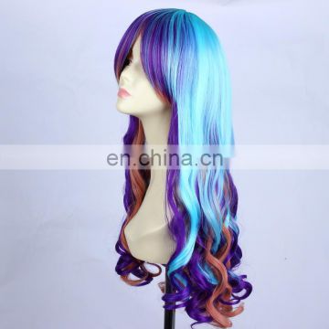 Popular Long mazarine Blue Mix color Cosplay Curly Wig