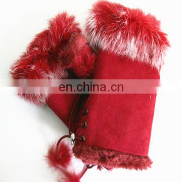 Colorful Fingerless Gloves with real Rabbit fur